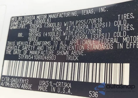 2008 Toyota Tundra Base 5.7L V8 from USA, damaged, VIN 5TFRV54108X048903